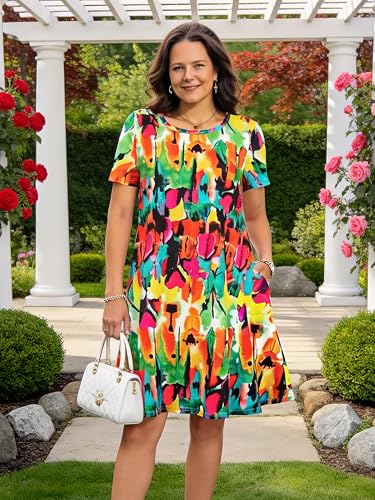 Image of Casual Summer Dresses for Women Beach Sun Dress Short Sleeve Tshirt Dress with Pockets