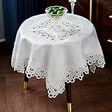 tischdecke spitze oval 1.100% Polyester ARTABLE Rechteckige Spitzen Tischdecke aus Spitze klar bestickte Küchentischdecke mit Spitzenbordüre kann für einen eleganten Langen Esstisch verwendet Werden (Weiß-1, 85 x 85 cm)