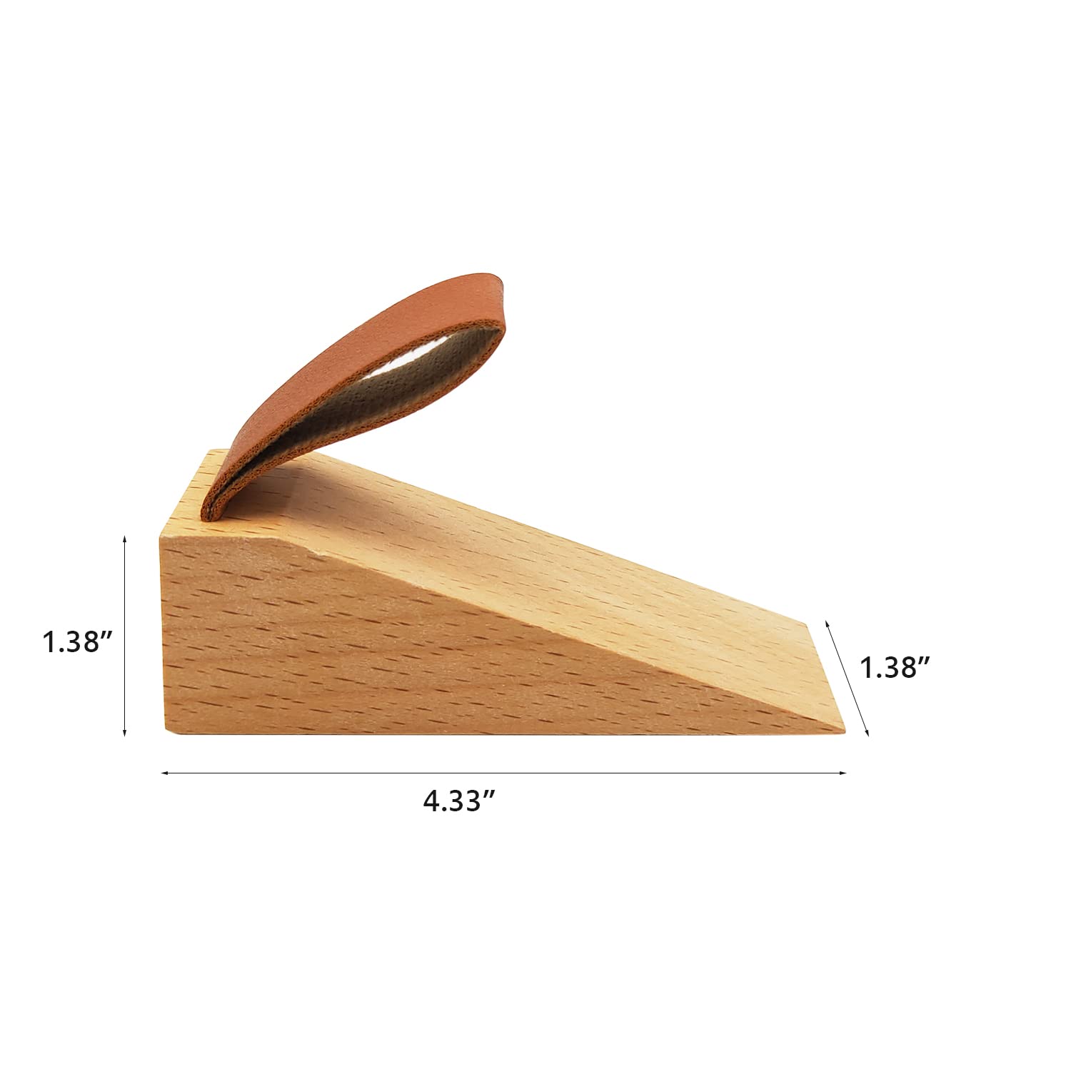 2-Pack Wood Door Stopper With Adhesive Hooks - Solid Beech Wood Wedge, Non-Slip Bottom, Leather Strap For Hanging - View #3