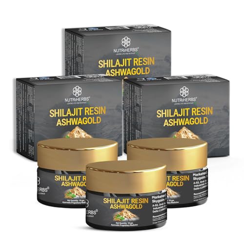 Image of NUTRI HERBS Shilajit Resin Ashwagold 10g - Pure Himalayan Shilajit| Stamina, Energy & Muscle Building Supplement | Stamina Booster with Ashwagandha & Swarna Bhasma | Gym & Endurance Support (30g)