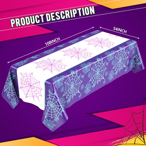 Image of Oudain 3 Pack Spider Theme Birthday Decorations Halloween Purple Black Red Green Pink Web Bat Tablecloth Cartoon Table Cover Party Favor for Birthday(Spider,Web,Purple)