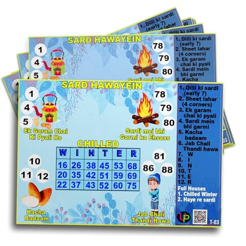 Image of Sard Hawayein Theme Tambola Tickets | English | Bingo Housie Game | Fun & Engaging Cards for Kitty Parties, Friends & Family Gatherings (Set of 15 Tickets)