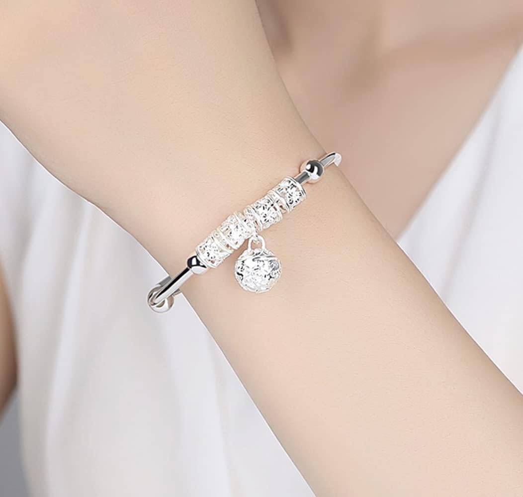 My Pet Elephant Cuteshop Fashion Jewelry Women's 925 Sterling Silver Beads Bangle Transfer Lucky Beads Bracelet Cuff Open Design Silver Bells Palace Bell Bracelet - Image 2