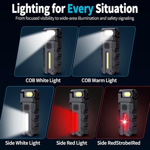 TFFUAM 180°Rotating Head LED Work Light, Magnetic Base & USB-C Rechargeable, Dual Beam Pocket Flashlight with Clip, Hands-Free Work Light for Auto Repair, Camping, Mechanic, Home & Emergency (1) - image 5