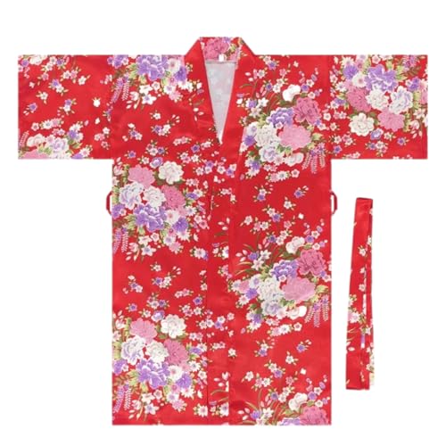 NaLatia Kimono Japonais pour Filles Robe Yukata Japonaise Robe Kimono Satin pour Les Enfants de Soirée de Jeu de Rôle Anime pour Les Filles Mariage Fête...