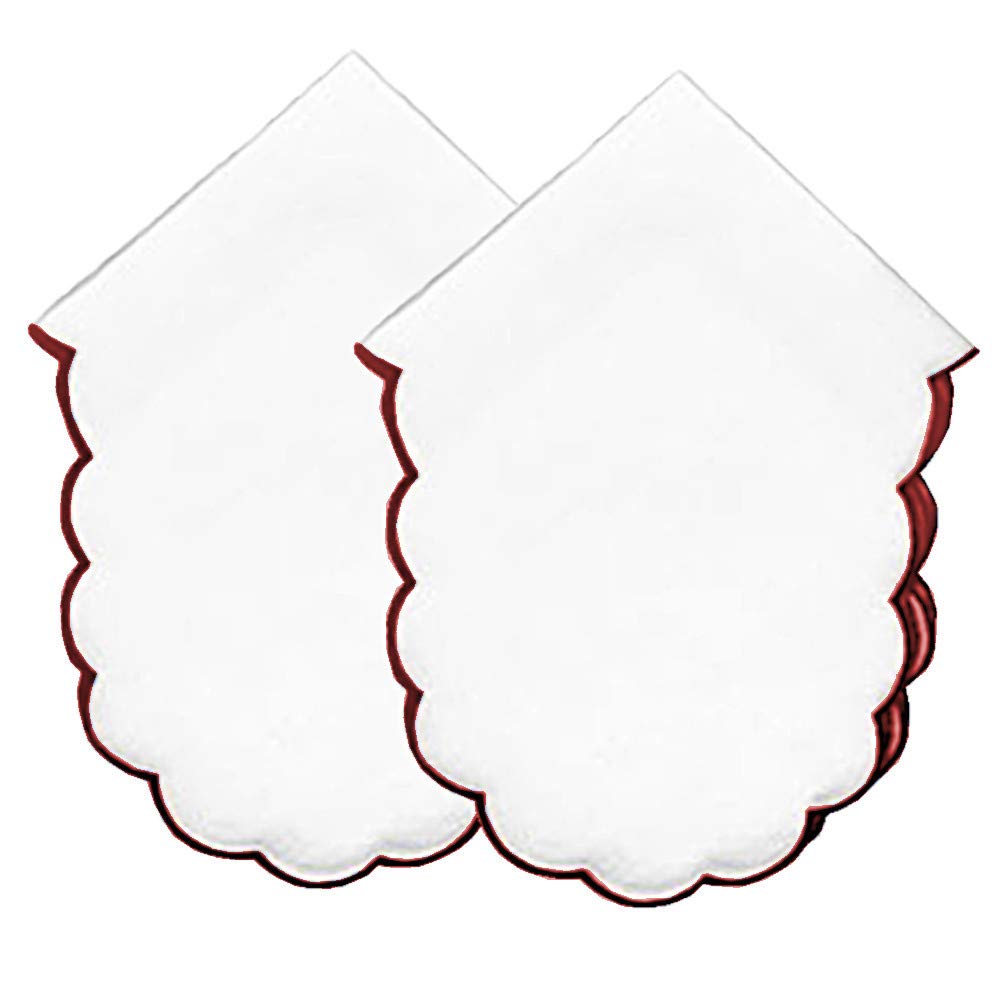 Set of 2 White Bread Basket Liner with Burgundy Red Scallop Edging - Perfect for Farmhouse Kitchen Decor, Rustic Table Decorations, Boho Home Accessories & Modern Farmhouse Decor - 18 x 18 Inch