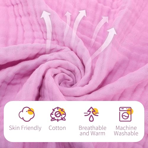 Image of VitalCozy 6 Pcs Baby Muslin Hooded Bath Towels and Washcloths, Muslin Hooded Baby Towels Absorbent Blankets for Gift Newborn Infant Shower (White,Pink)