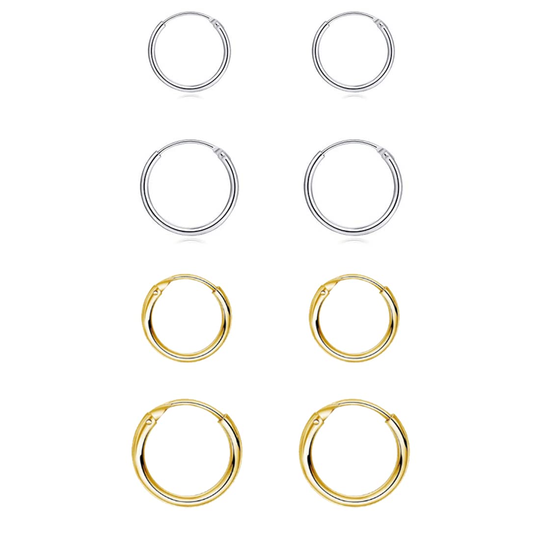 Silver Hoop Earrings- Cartilage Earring Small Hoop Earrings for Women Men,4 Pairs of Hypoallergenic 925 Sterling Silver Tragus Earrings