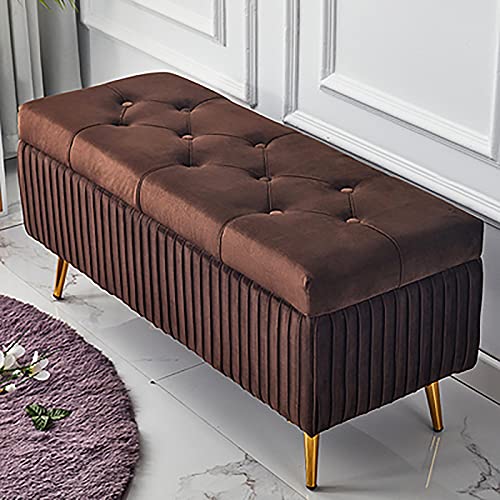 Banc de rangement en velours marron 100 cm meuble luxe