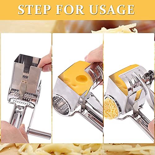 Xkong Multipurpose Rotary Cheese Grater With,Rotary Cheese Grater,Vegetable Cheese Slicer,1 Stainless Steel Handheld Drums For Parmesan, Vegetables And More, Ergonomic Design #TOP5