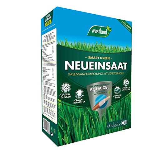 Westland Smart Green Rasensamenmischung Neueinsaat, 2,5 kg, 100 m² – Rasensamen zur Neusaat und Revitalisierung, Gras-Saat mit Startdünger