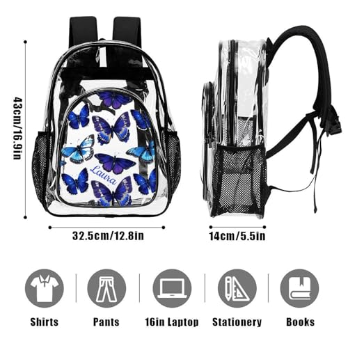 Custom Butterfly Clear Backpack with Name, Personalized Clear Bookbag for Boys Girls, PVC Transparent Waterproof Backpack with Reinforced Strap & Large Capacity, Back to School Gifts for Kids3