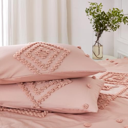Edredón rosa queen de lujo vintage con bordado copetudo tridimensional 7