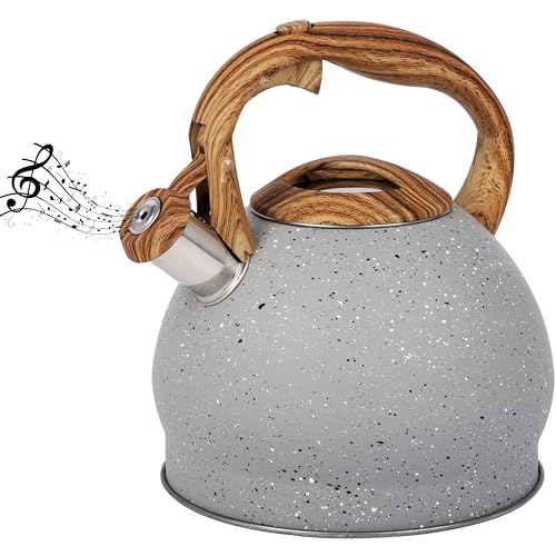 Belle Vous Tetera Gris 3L de Inducción con Silbato - Hervidor de Agua Silbante Vintage para Cocina de Gas o Induccion Vitroceramica Cocina o Camping - para Te Café e Infusiones