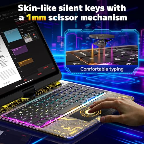 Image of Clear Keyboard Case for iPad Air 13 inch (M3 /M2, 2025 /2024) & Pro 12.9 inch (3 /4 /5 /6th Gen) 360 Swivel Multi-Touch Trackpad with Wireless Bluetooth 7-Color Backlight, Pencil Holder Black