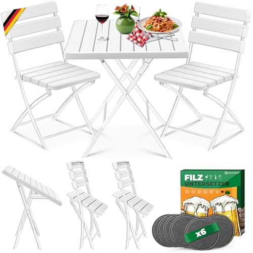 KESSER Ensemble de bistrot 3 pièces pour Balcon avec 2 chaises, résistant aux intempéries et aux UV, Meubles Pliables en Acier revêtu et Aspect Bois