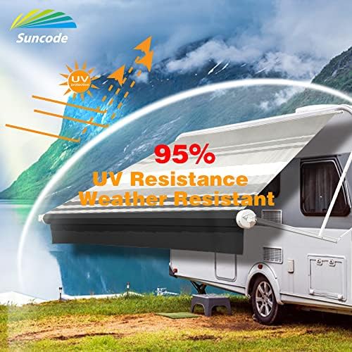 Suncode RV Awning Fabric Replacement Waterpoof Universal Outdoors Canopy for Camper, Trailer, and Motorhome Awning Replacement Premium Grade Vinyl RV Canopy Replacement 16'(Fabric 15'2") Black Strip - 1