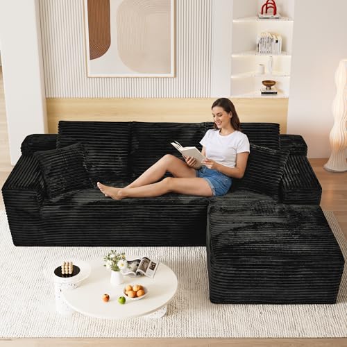 Image of 108 inch Boneless Cloud Sectional Couches for Living Room, Fluffy Comfy L Shaped Deep Seat Memory Foam Boneless Couch, Modular Sectional Sofas with Right Facing Chaise, Black