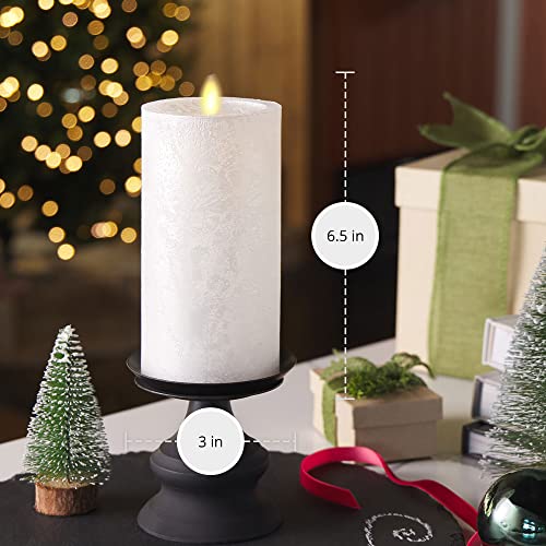 Image of Luminara Realistic Artificial Flame Frosted White Metallic Glitter Candle (3 x 6.5-inch) Moving Flame LED Battery Operated Lights - Unscented - Remote Sold Separately