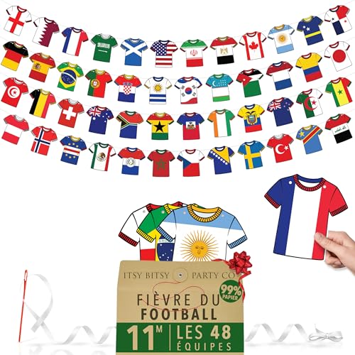 Banderole réutilisable de qualité supérieure de la Coupe du monde 2026 – Toutes les 48 équipes qualifiées – Décorations de coupe du monde de football 2026 – Bannière en papier, fanions de drapeaux (11