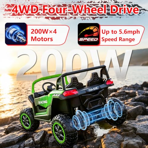 Image of NEWQIDA XXXL 2 Seater 24V Ride On Toys 4x200W Kids Side by Side UTV, Green