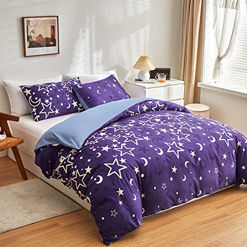 GETIYA Lila Bettwäsche 135x200 Kinder Bettwäsche Stern Mond Leuchtend im Dunkeln Einzelbett Bettbezug Violett Blau Wendebettwäsche Damen Mädchen Bettwäsche Weich Deckenbezug mit Kissenbezug 80x80 - Image 5