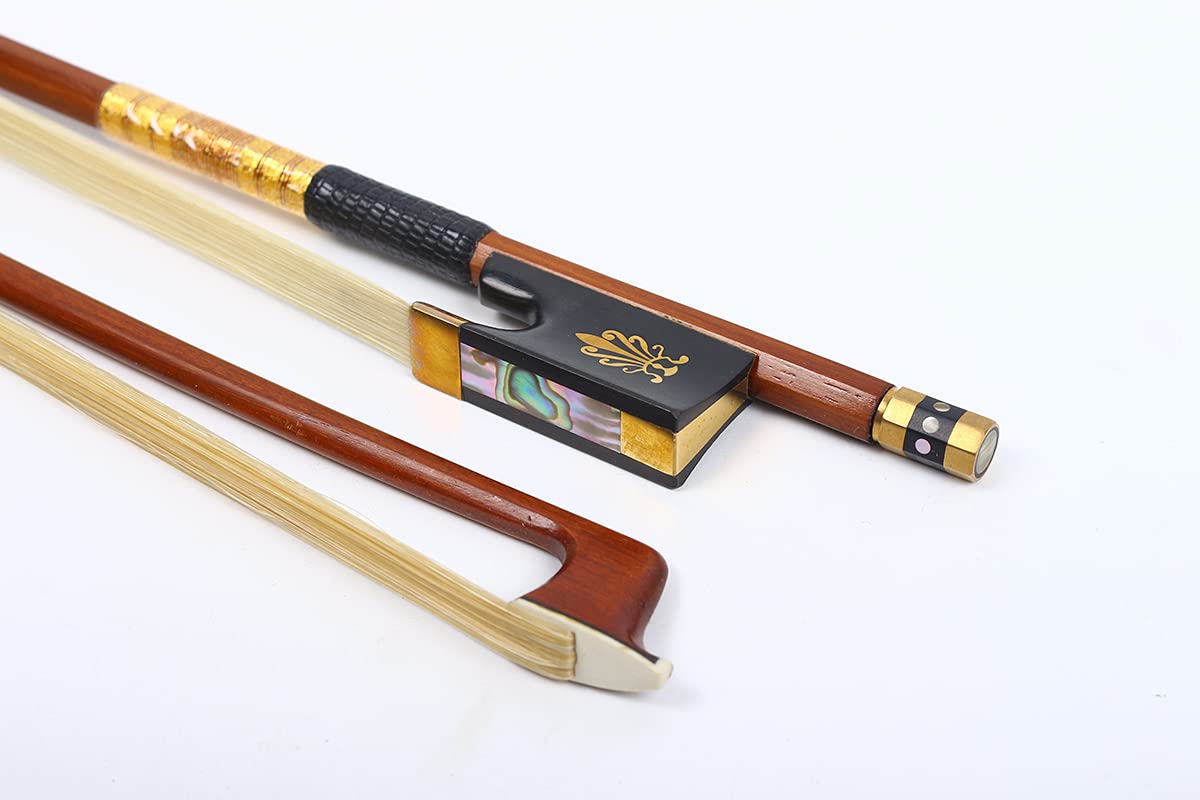 Arco de violín 4/4 de tamaño completo, palillo de madera de Brasil, rana de ébano, arco natural, lazos de violín rectos