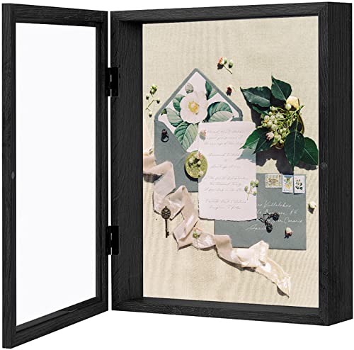 EDGEWOOD Real Glass Front Opening Shadow Box Display Frame Case for Memorabilia, Pins, Awards, Medals, Tickets and Photos, 3 Inches Depth, 8Ã—10 Inches, Black