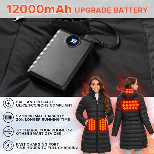 Women's Heated Jackets，4 Heating Areas With 12000mAh Power Bank，Winter Warm Outdoor Heated Coat for Women4