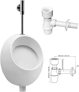VBChome- Set: Urinal Zulauf Oben Weiß Modern Hochwertig Keramik Pinkelbecken senkrecht Pissoir Pico + Siphon Flaschensipho...
