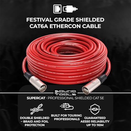 Sound Tools SuperCAT XM Festival Grade Shielded CAT6a etherCON Cable – Double Shielded S/FTP Rugged Polyurethane Jacket – AES50 Dante AVB Milan Madi Compatible – High Visibility Red 100m Cable Drum by Sound Tools - Image 2
