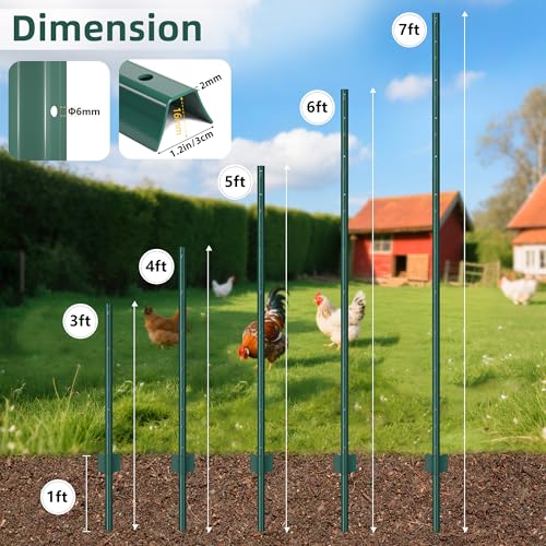 XYADX Metal Fence Post 5feet, Heavy Duty Garden Fence Post for Holding Wire Fence, Sign U Post Pack of 10 Sturdy Outdoor No Dig Fence Post for Garden Yard – Green by XYADX - Image 3