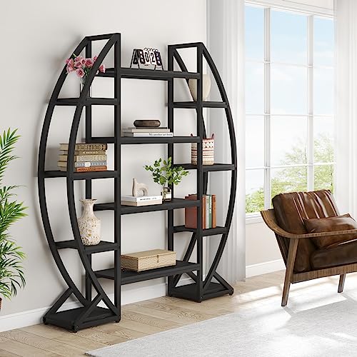 Image of Tribesigns Curved Plant Stand Indoor, 8 Tiered Large Metal Plant Shelf, 69 inch Tall Industrial Flower Pot Stand Display Rack for Indoor Living Room, Balcony, Patio (Black)