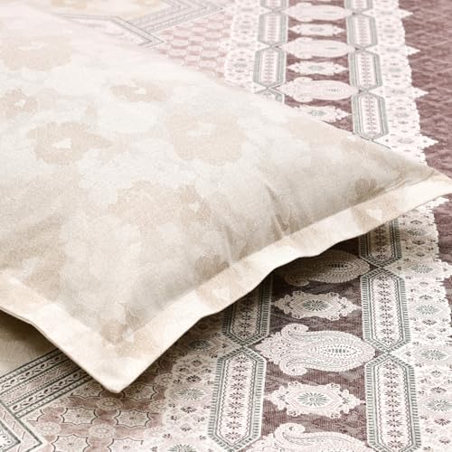 Image of Rivermoor 144 TC Cotton Bedsheet for Queen Double Bed with 2 Pillow Covers | Flat Bedsheets | White Floral Pattern | 90 x 100 Inches