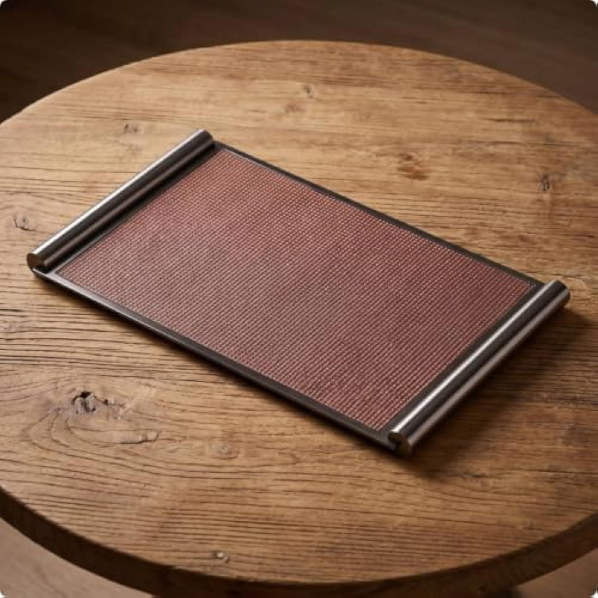 Textured Leather Tray with Metal Frame, Slim Rectangular Design