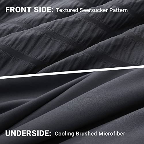 Hymokege Duvet Cover Queen 3 Pieces, Dark Grey Seersucker Duvet Cover Set, Luxury Soft Brushed Microfiber Bedding Set With 1 Comforter Cover & 2 Pillow Shams, 90X90 Inch #TOP1