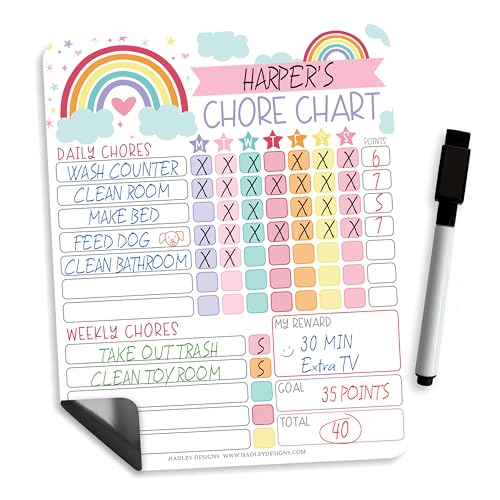 Image of Hadley Designs Magnetic Chore Chart for Kids - Reward Chart for Kids, Dry Erase Responsibility Board for Children at Home, Fridge Behavior Tracker for Daily & Weekly Tasks, Rainbow Toddler Chore Board