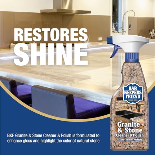 Bar Keepers Friend Granite & Stone Cleaner and Polish Cleaning Kit - Includes Bar Keeper's Friend Granite & Stone Cleaner(25.4 oz) and Polish Spray - 1 BKF Microfiber Cloth