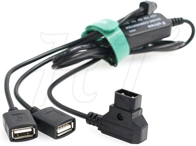 HangTon D-tap USB Power Converter Splitter Cable, 14.8V P-tap Male to 2x USB Female 5V 3A for for V-lock Gold Mount Battery to Phone