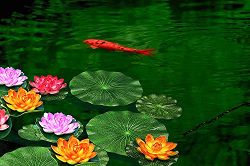 image for NAVAdeal Pack of 9 Artificial Floating Foam Lotus Leaves | Water Lily 