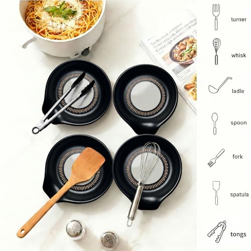 Image of Ceramic Spoon Rest for Stove Top | 5 inch Spoon Holder for Stove & Kitchen Counter, Utensil Rest for Spatula and Ladle, Coffee & Tea Bar Decor, 1-Pc Black