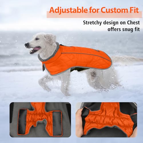 Image of Fragralley Dog Coat Small, Waterproof Dog Jacket with Warm Fleece Lining, Adjustable Reflective Dogs Winter Coat, Turtleneck Pet Coats for Cold Weather (Orange S)
