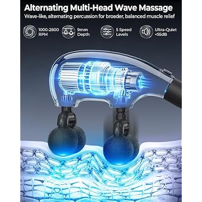 KingPavonini Multi-Head Detachable Massage Gun Deep Tissue with Extension Handle, Large Coverage Alternating Percussion Massager Gun for Pain Relief, Handheld Back Massage Gun, Gift for Men Women