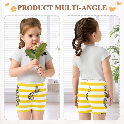 Joisal Cotton Shorts Under Dress Cartoon Pineapples Yellow Stripe Toddler Girl Biker Shorts 4t Kids Clothes4