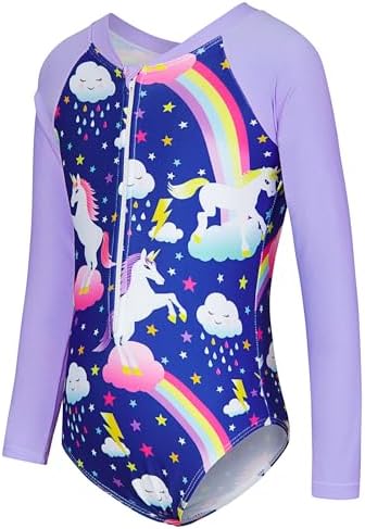 uideazone 2-9 Years Girls Long Sleeve Swimsuit One Piece Bathing ...