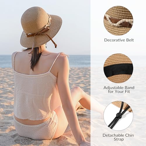 Image of Beach Hat for Women, Wide Brim Sun Straw Hats for Women, Sun Hat Womens UPF 50+ UV Protection, Floppy Foldable Summer Hats