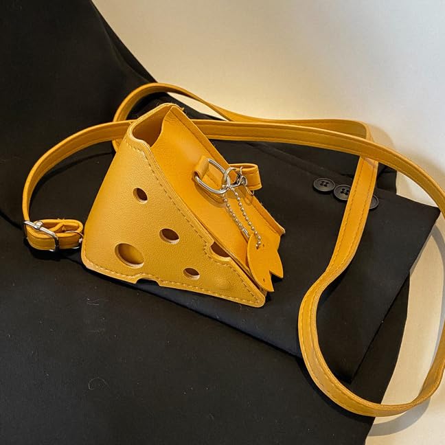 Novelty Cheese Design Crossbody Bag, Yellow Faux Leather, Mini Square Purse3