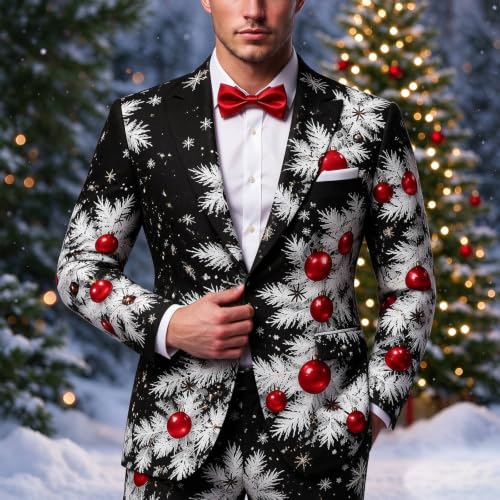 Christmas Blazer for Men Slim Fit Ugly Xmas Print Button Down Jacket Suit - image 3