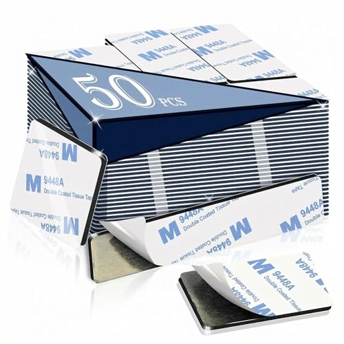 Super Sticky Double Sided Adhesive Pads,3mm Foam 50Pcs, Strong Double-sdied Sticky Foam Tape,2 Sided Way Black Rectangle 3.36