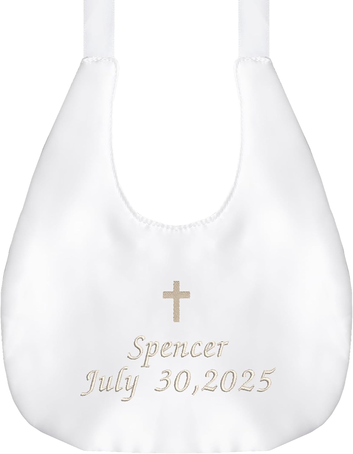 Morxy Personalized Christening Bib - Custom Embroidered Name & Cross - Soft Mulberry Silk Baptism Bib for Boys Girls 0-12M